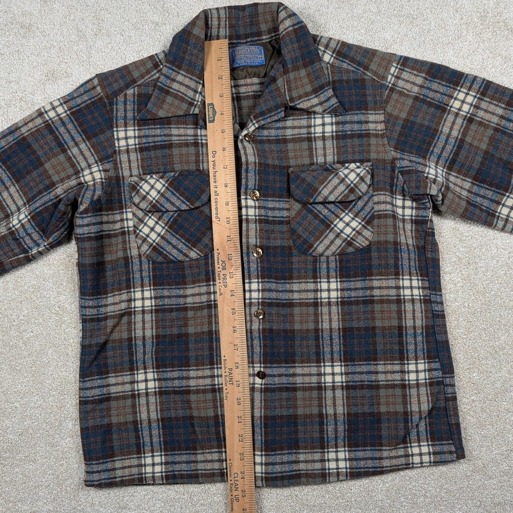 Vintage Pendleton Board Shirt Jacket Womens Large Brown Plaid Wool USA 80s HOLES - Picture 6 of 12
